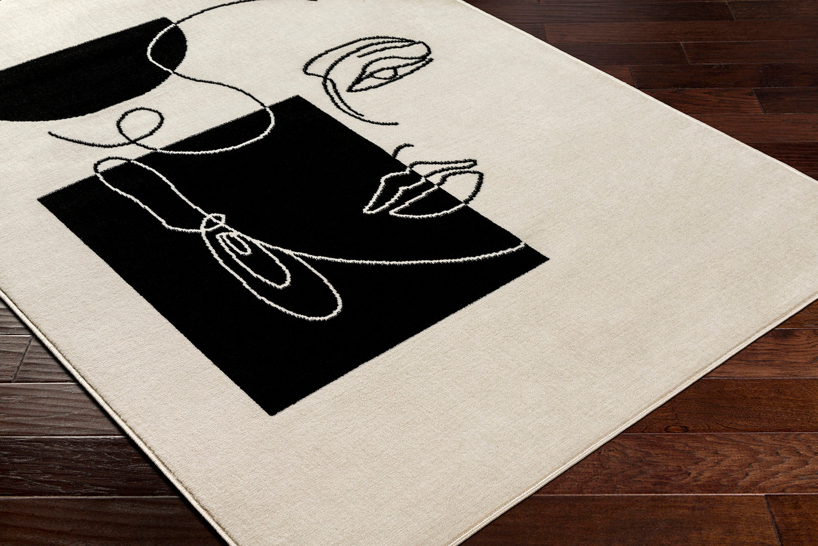 Pisa Modern Off-White Black Living Dining Bedroom Rug