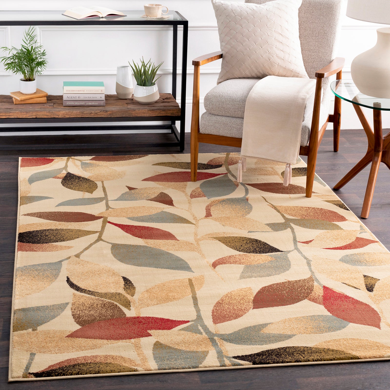 DAMALI Scandi Modern White/Dark Red Area Rug