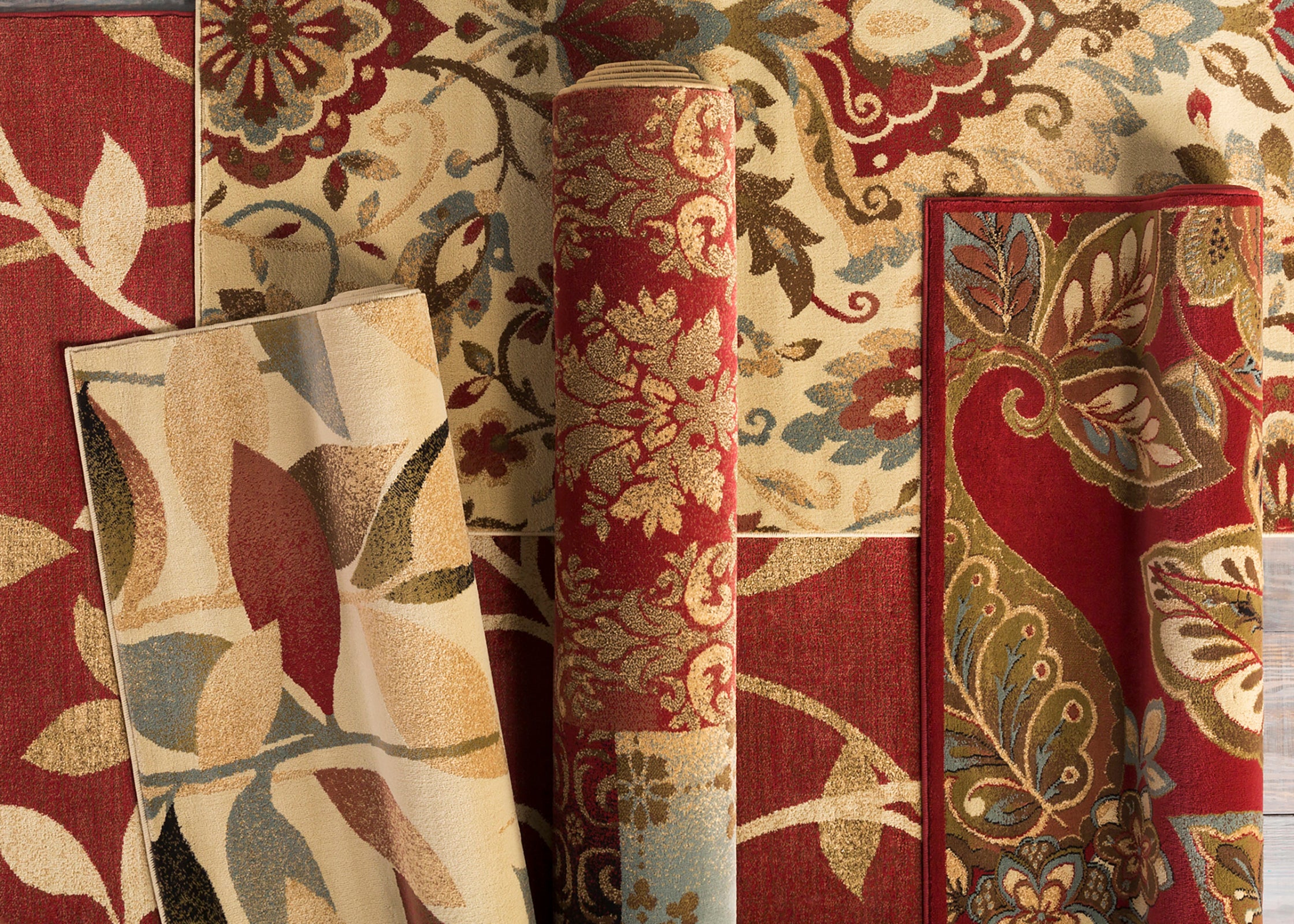 DAMALI Scandi Modern White/Dark Red Area Rug