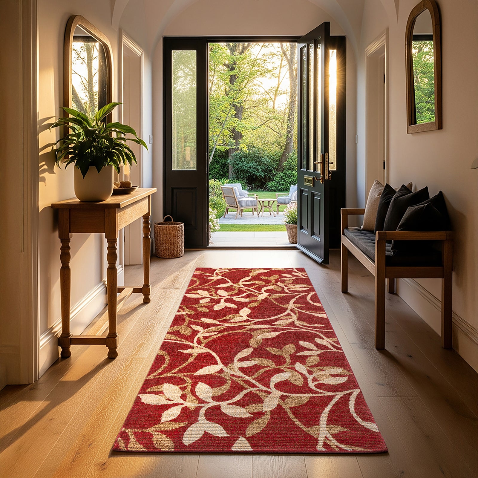 Riley Vintage Red Beige Brown Traditional Boho Living Dining Rug