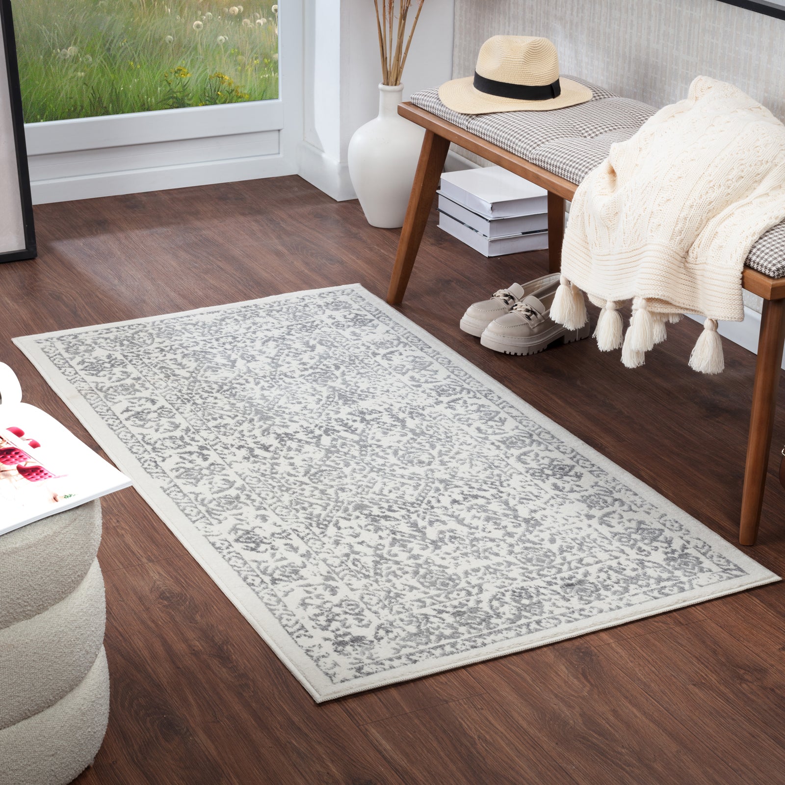 MARGAUX Vintage Traditional Oriental Boho Grey/Ivory Area Rug