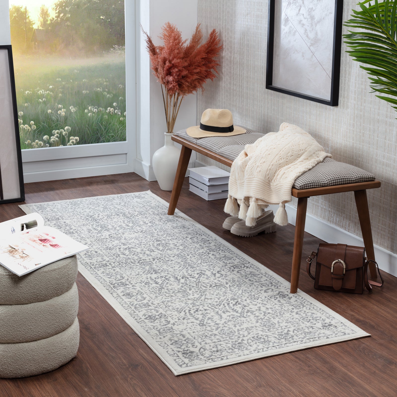 MARGAUX Vintage Traditional Oriental Boho Grey/Ivory Area Rug