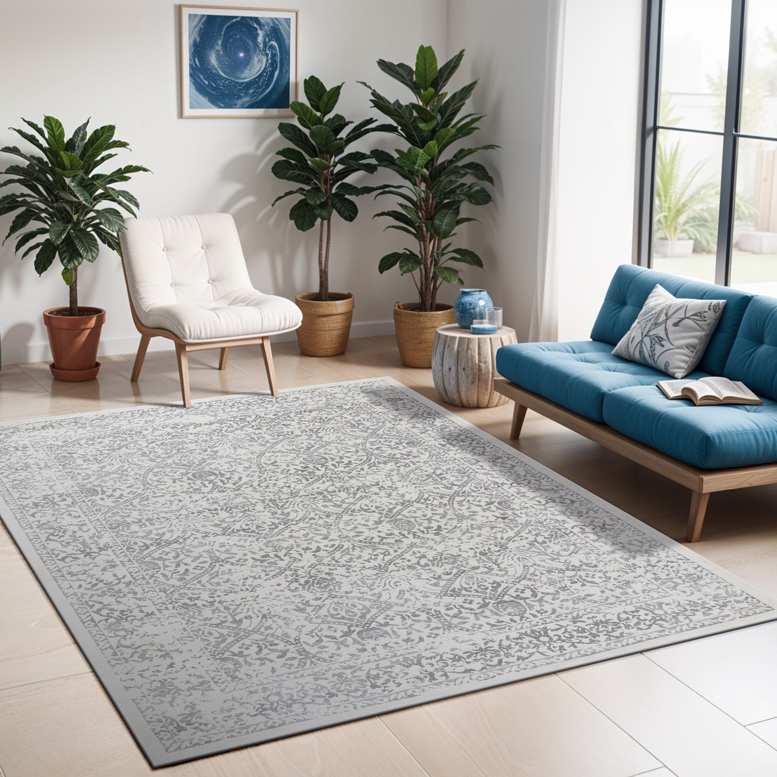 MARGAUX Vintage Traditional Oriental Boho Grey/Ivory Area Rug