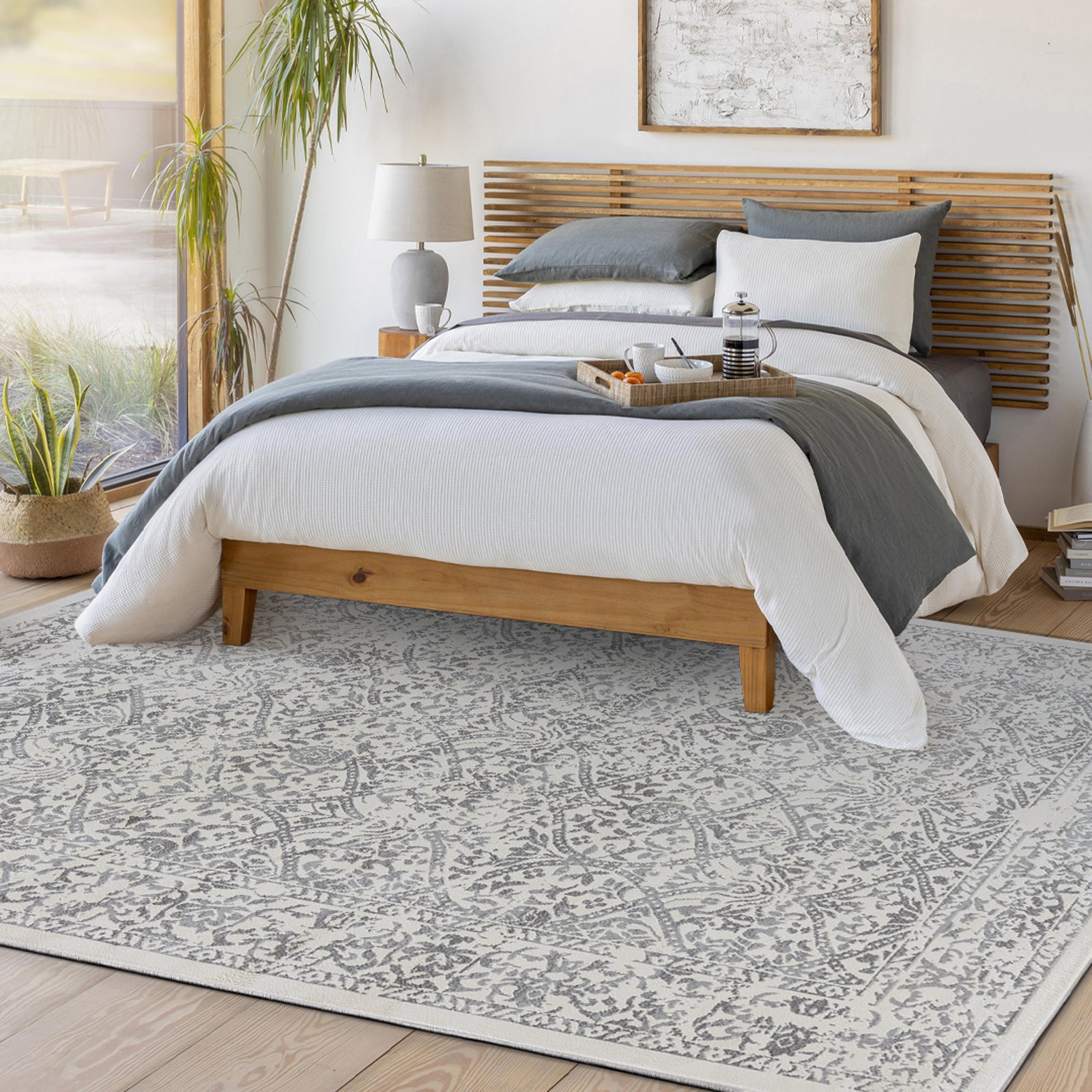 MARGAUX Vintage Traditional Oriental Boho Grey/Ivory Area Rug
