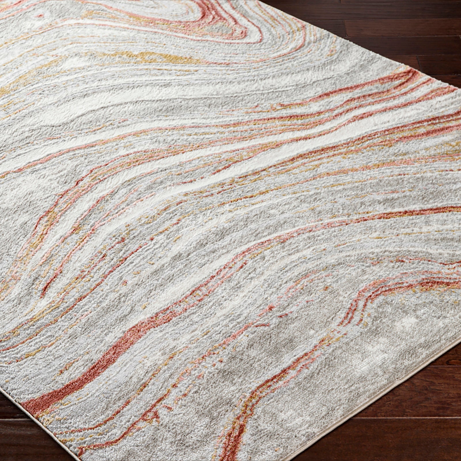 GLENDY Abstract Modern Marble Coral/Beige Area Rug