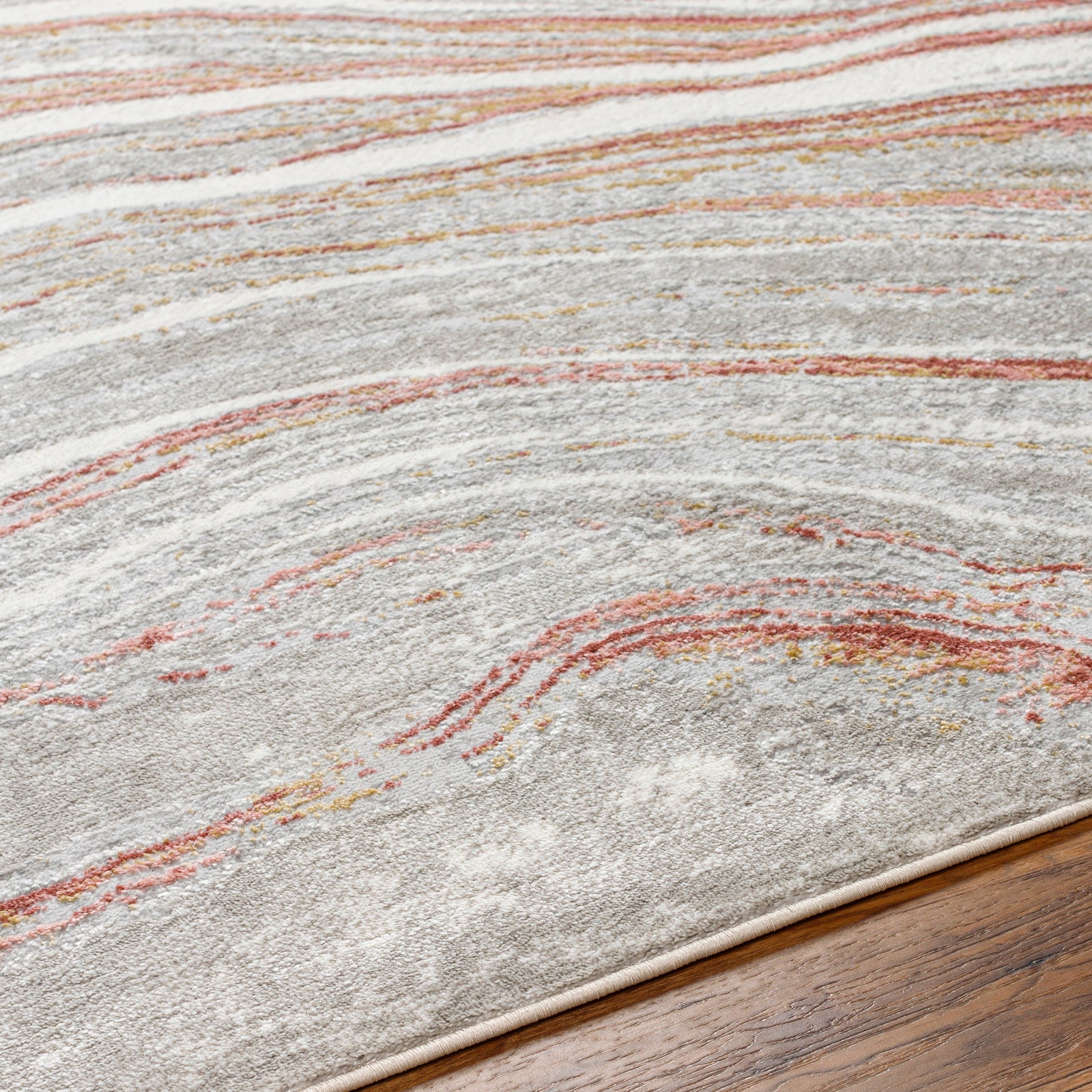 GLENDY Abstract Modern Marble Coral/Beige Area Rug