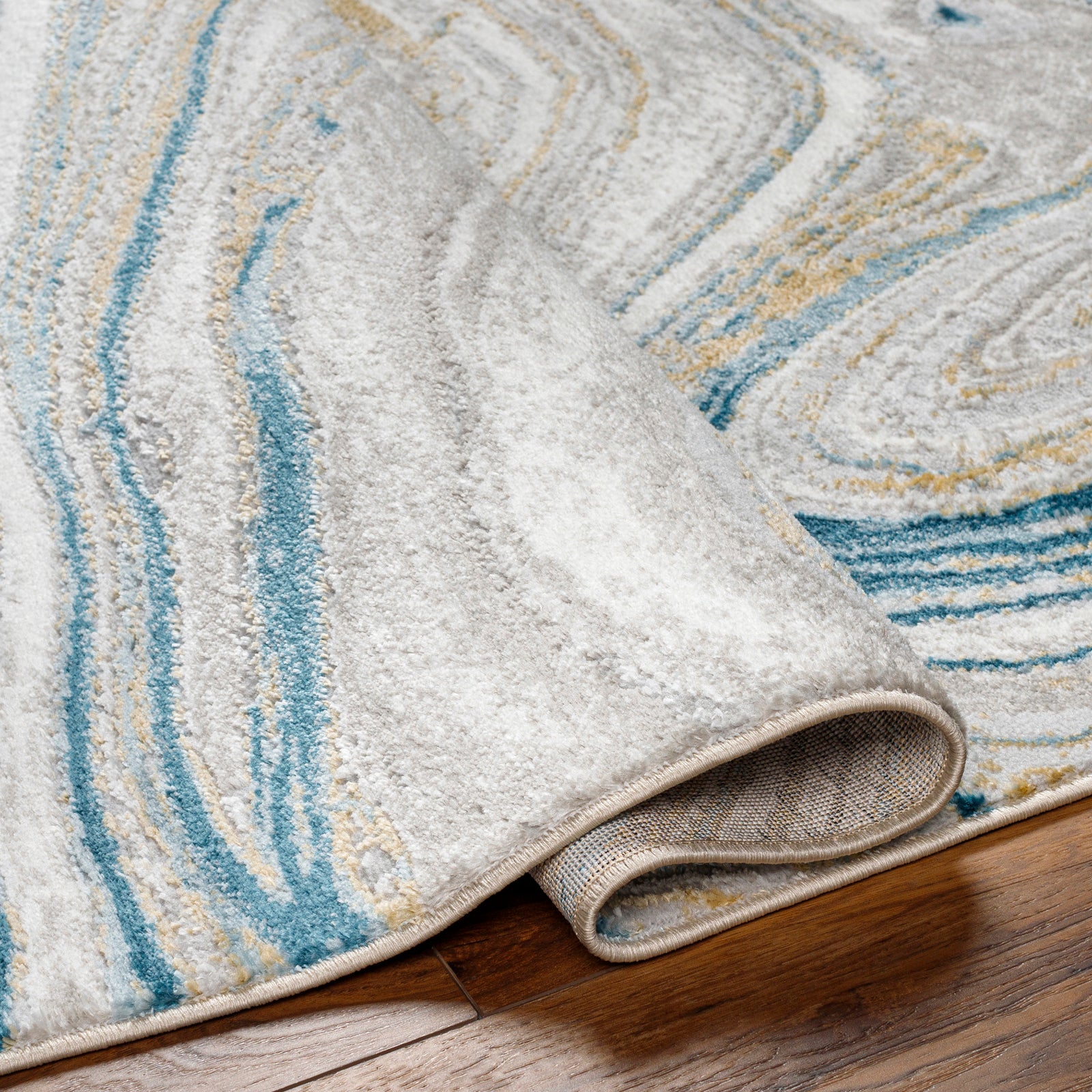 GLENDY Abstract Modern Marble Dark Teal/Beige Area Rug