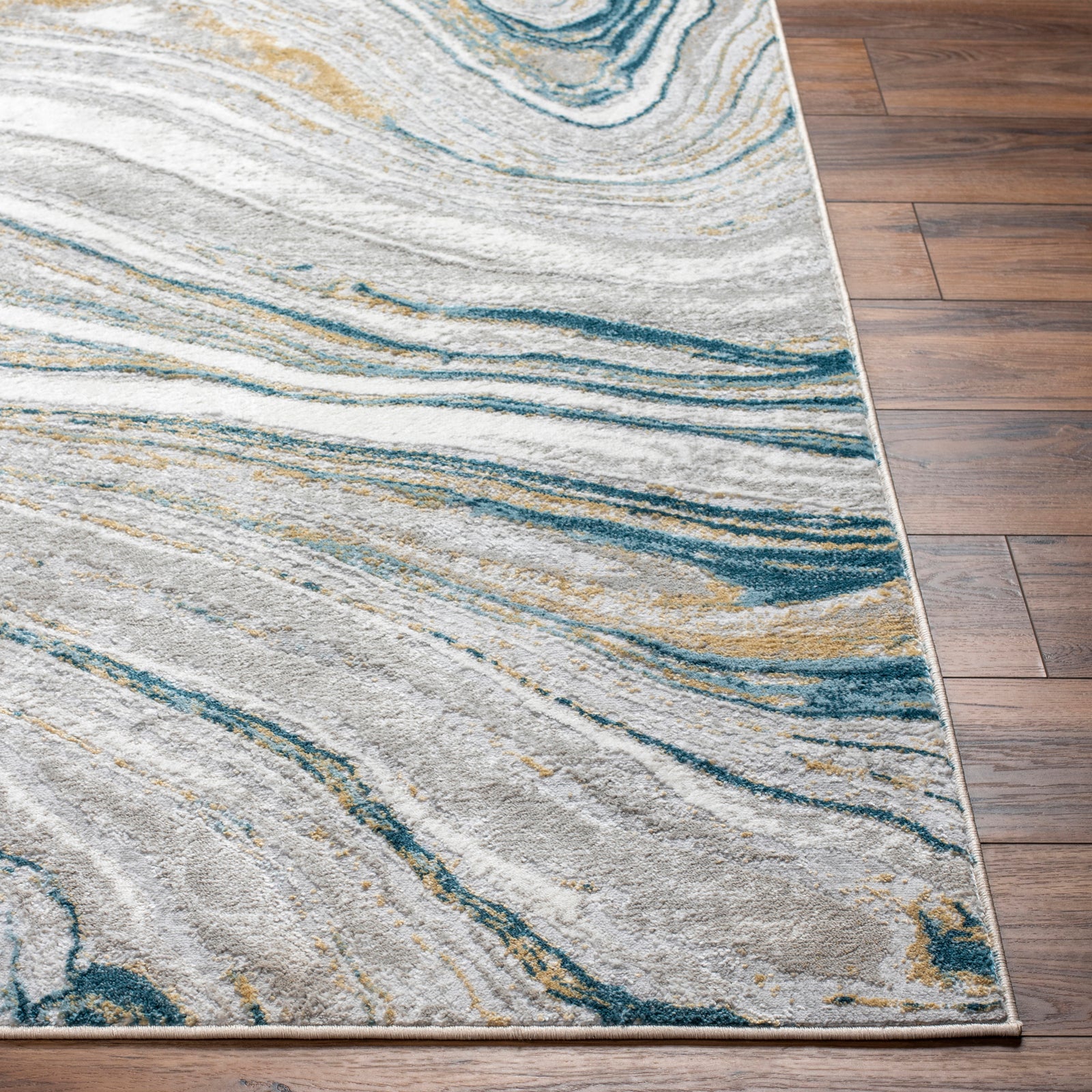GLENDY Abstract Modern Marble Dark Teal/Beige Area Rug