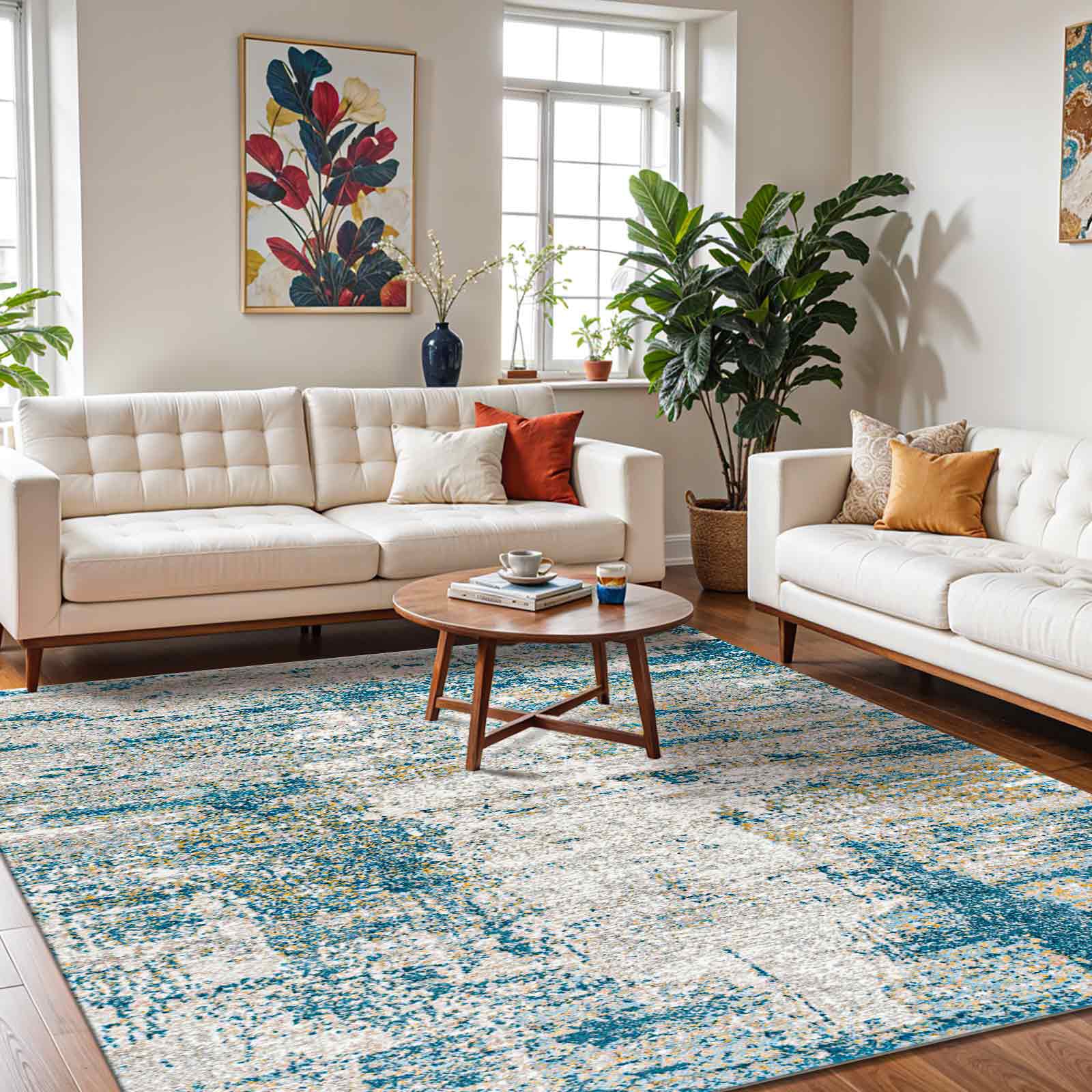 MAYLENE Abstract Modern Marble Dark Teal Area Rug
