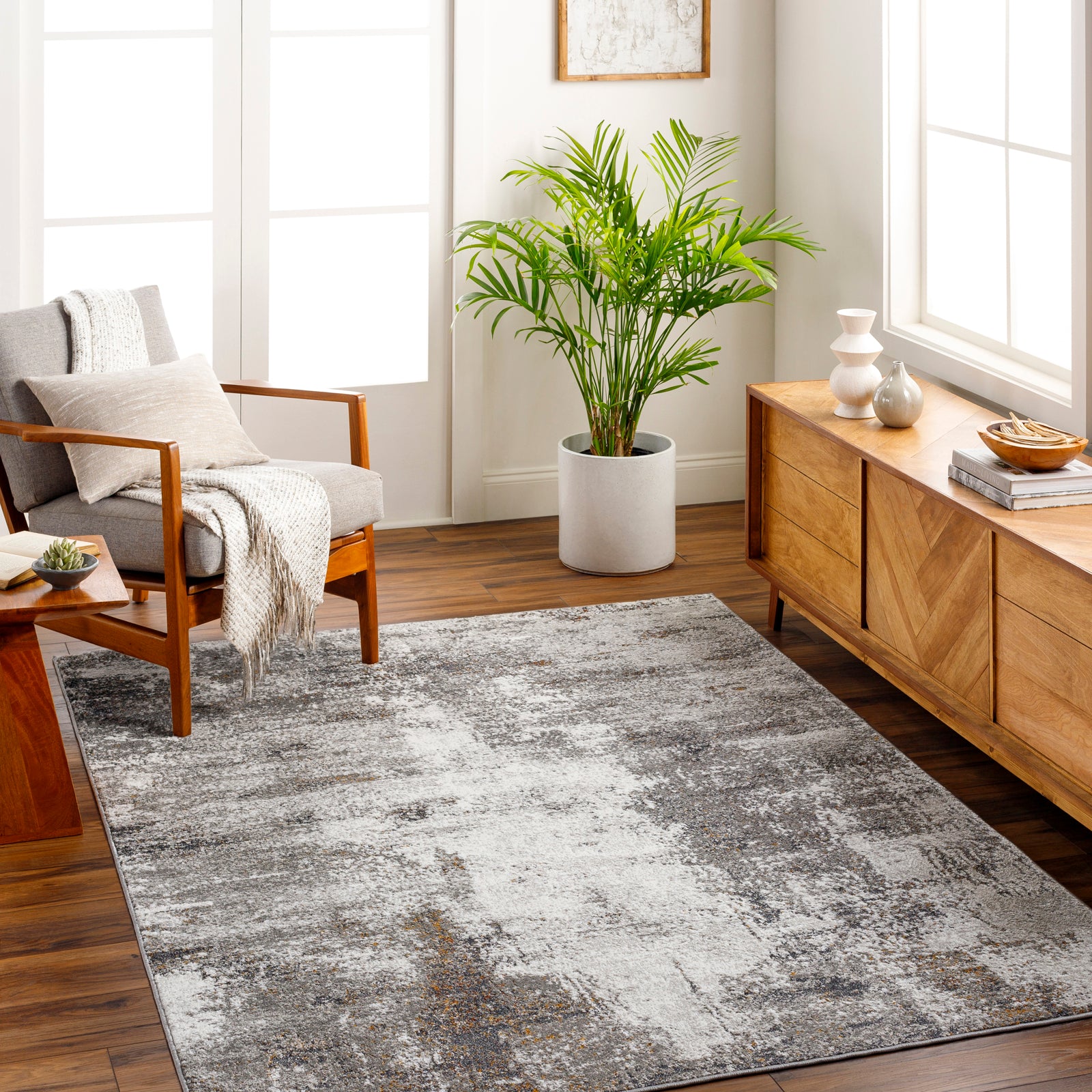 MAYLENE Abstract Modern Marble Charcoal Area Rug