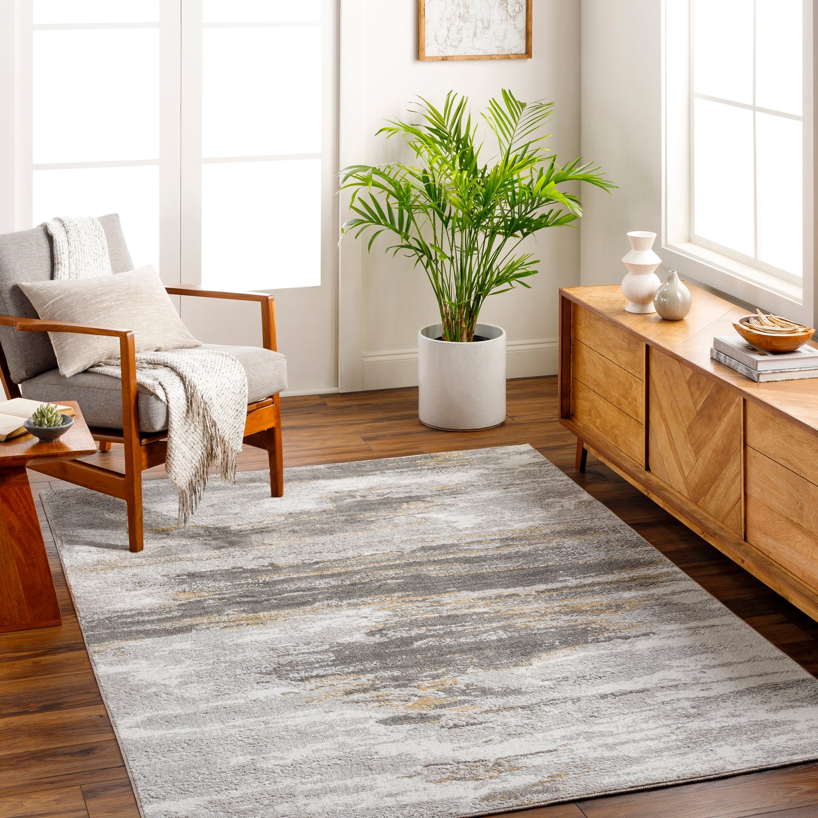 HILA Abstract Modern Marble Charcoal/Off-White Area Rug