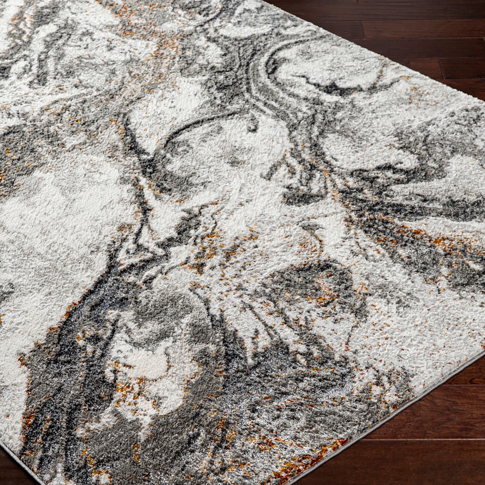 TENITA Abstract Modern Marble Dark Brown/Charcoal Area Rug