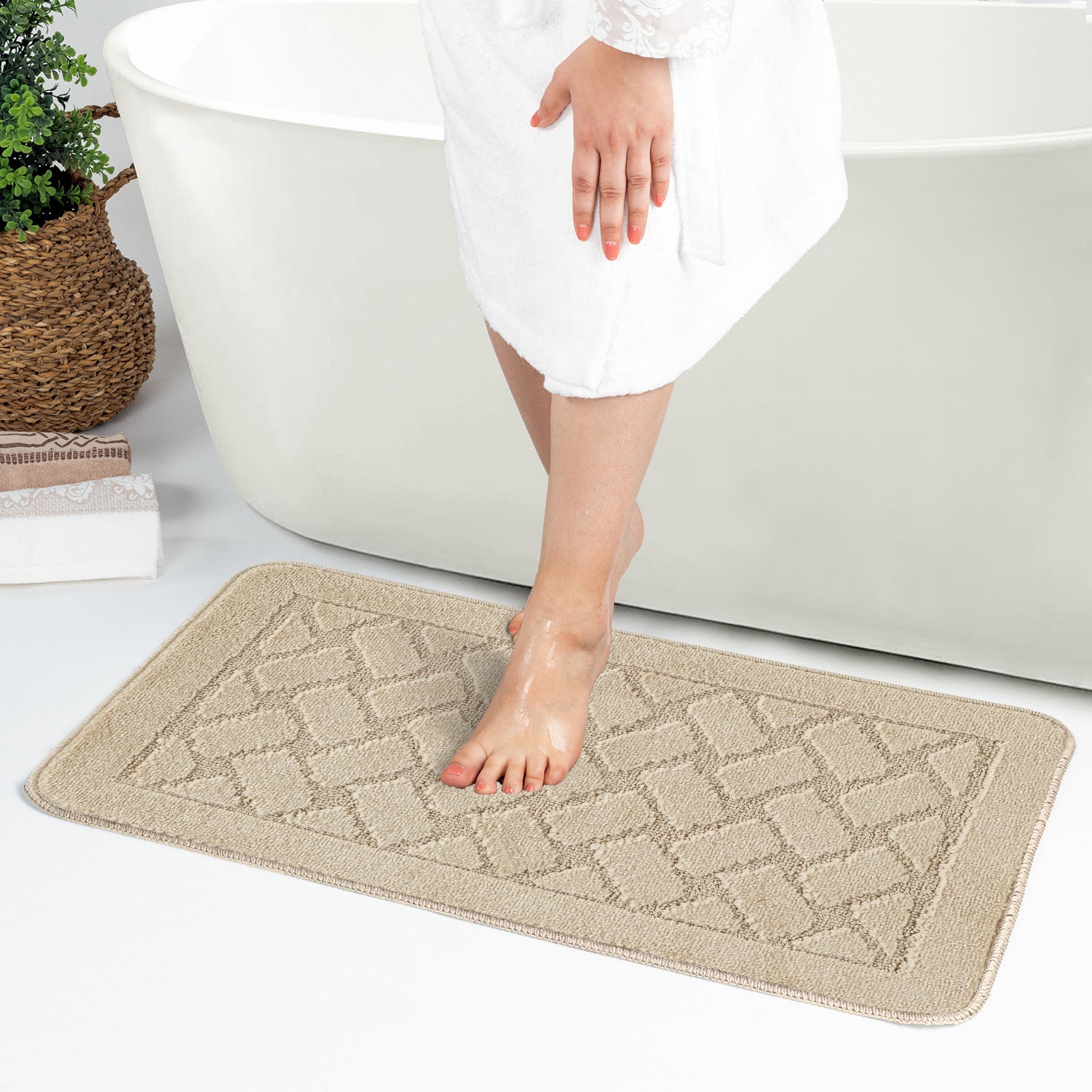 NILAH 2 Machine Washable Anti-Slip Bathroom Area Rugs