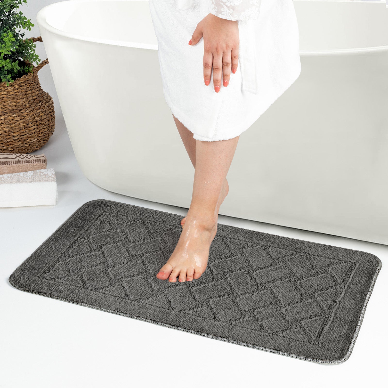 NILAH 2 Machine Washable Anti-Slip Bathroom Area Rugs