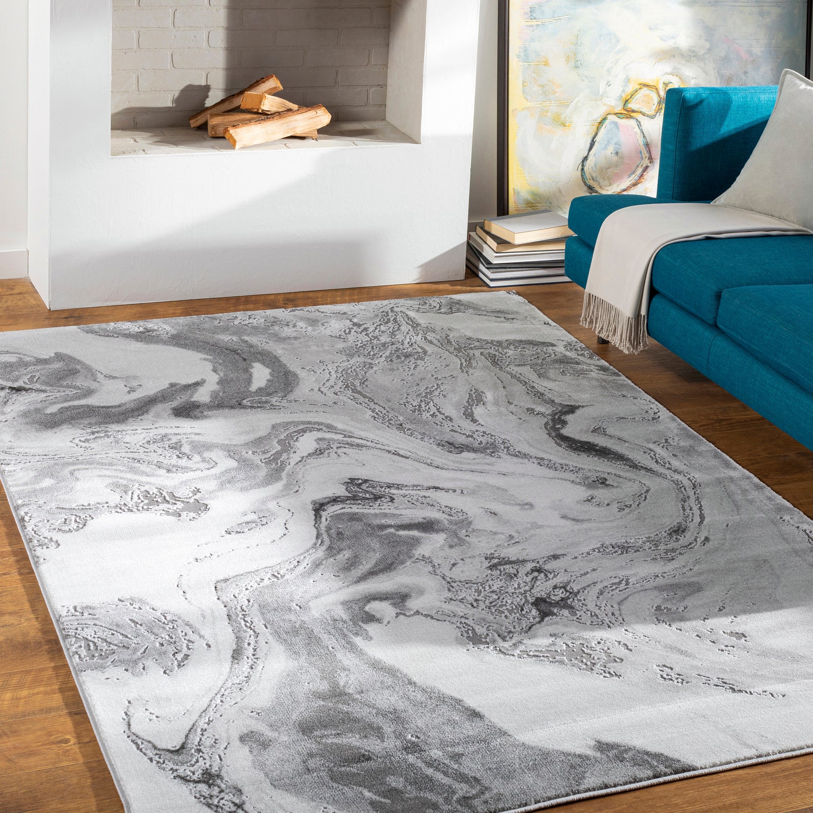 AMIDALA Abstract Modern Marble Grey Area Rug
