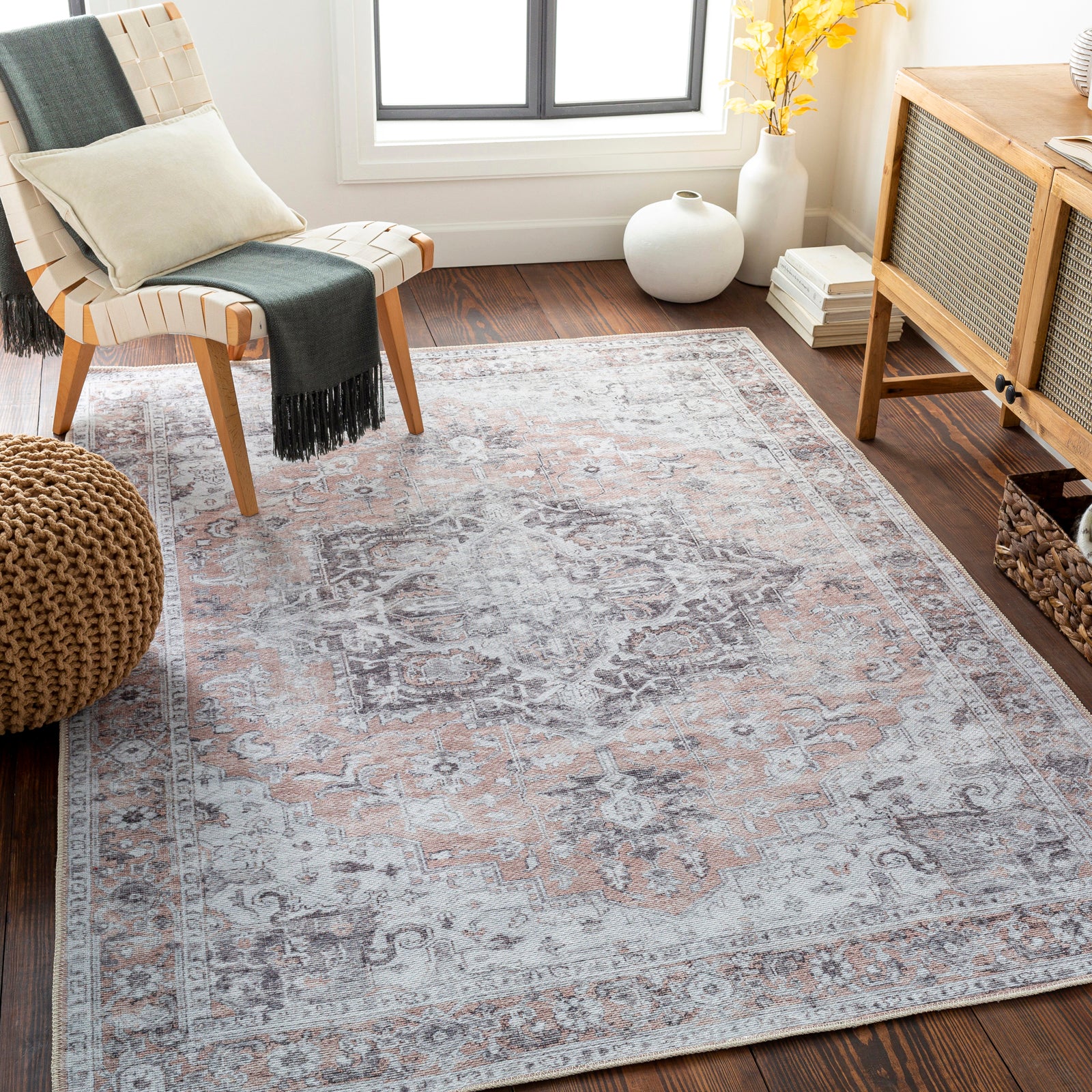CAPUCINE Machine Washable Modern Boho Grey Runner Rug
