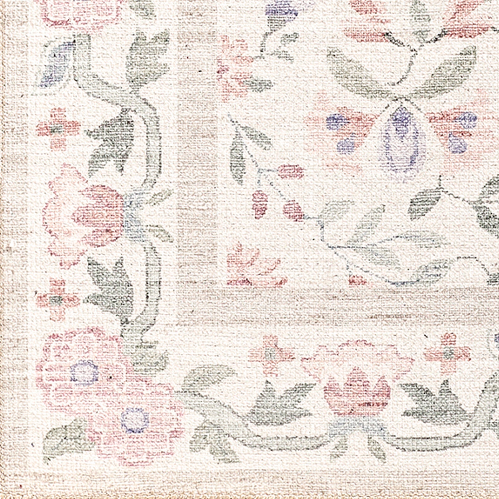 Thistle Washable White Pink Green Blue Modern Floral Living Dining Rug