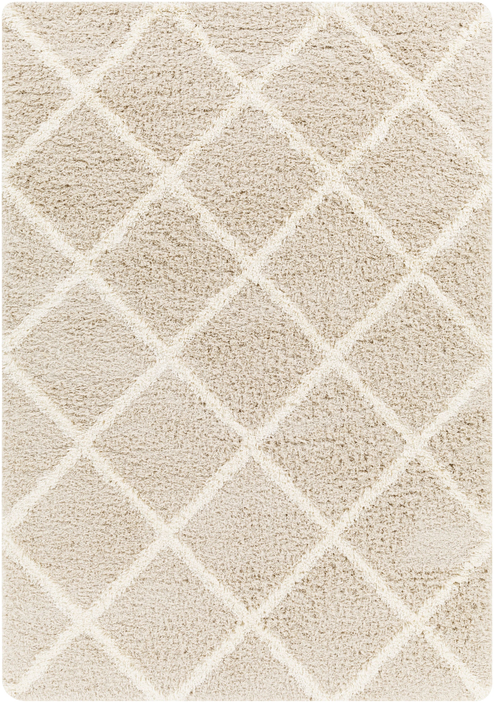 Urban Shag Geometric Beige Ivory Cream Soft Plush Pile Living Rug