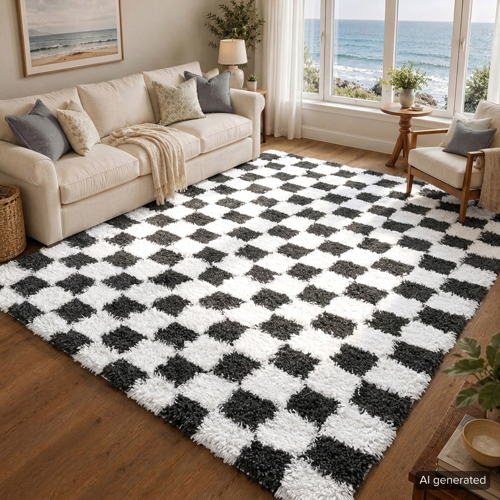 Urban Shag Modern Checkboard Plush Pile Rug