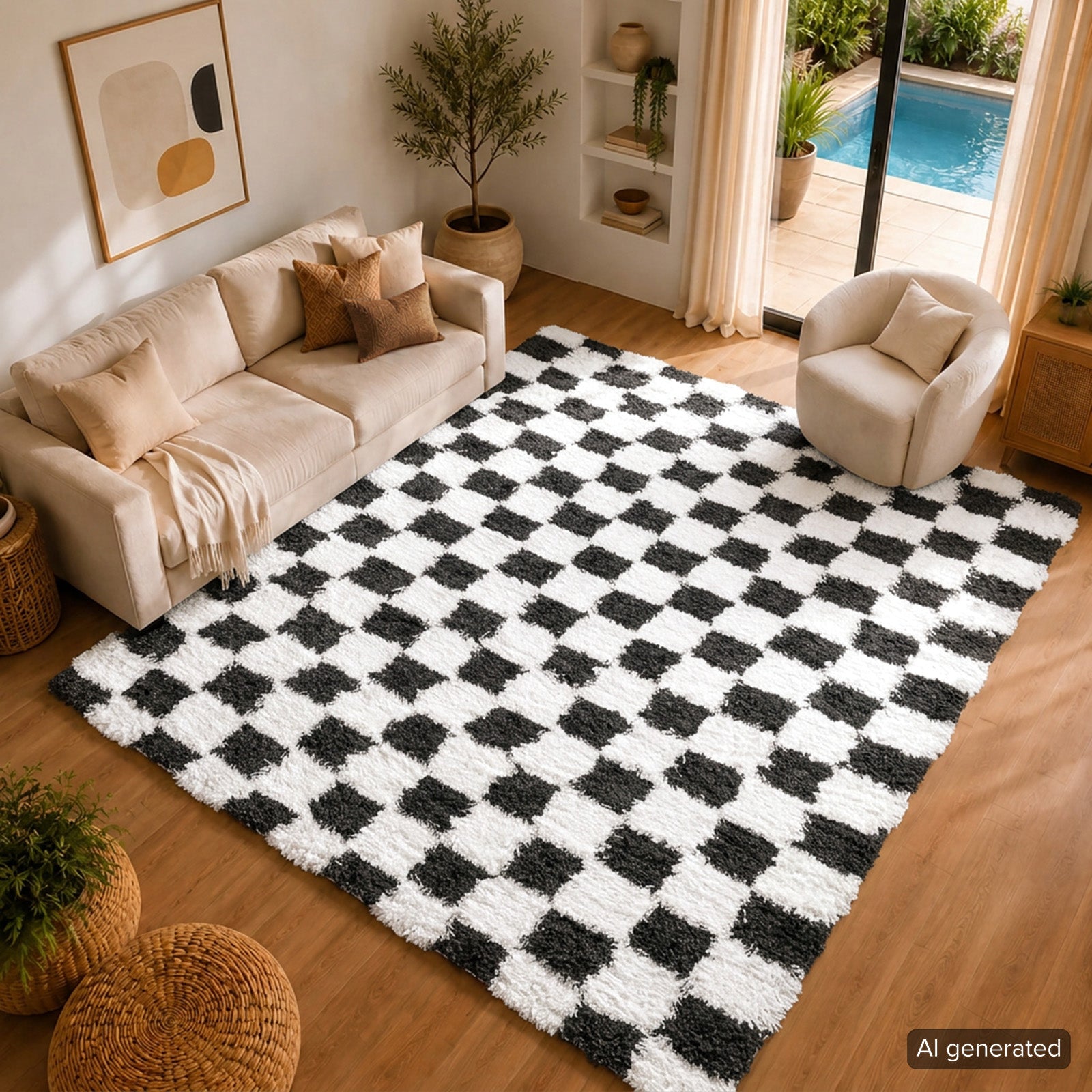 Urban Shag Modern Checkboard Plush Pile Rug