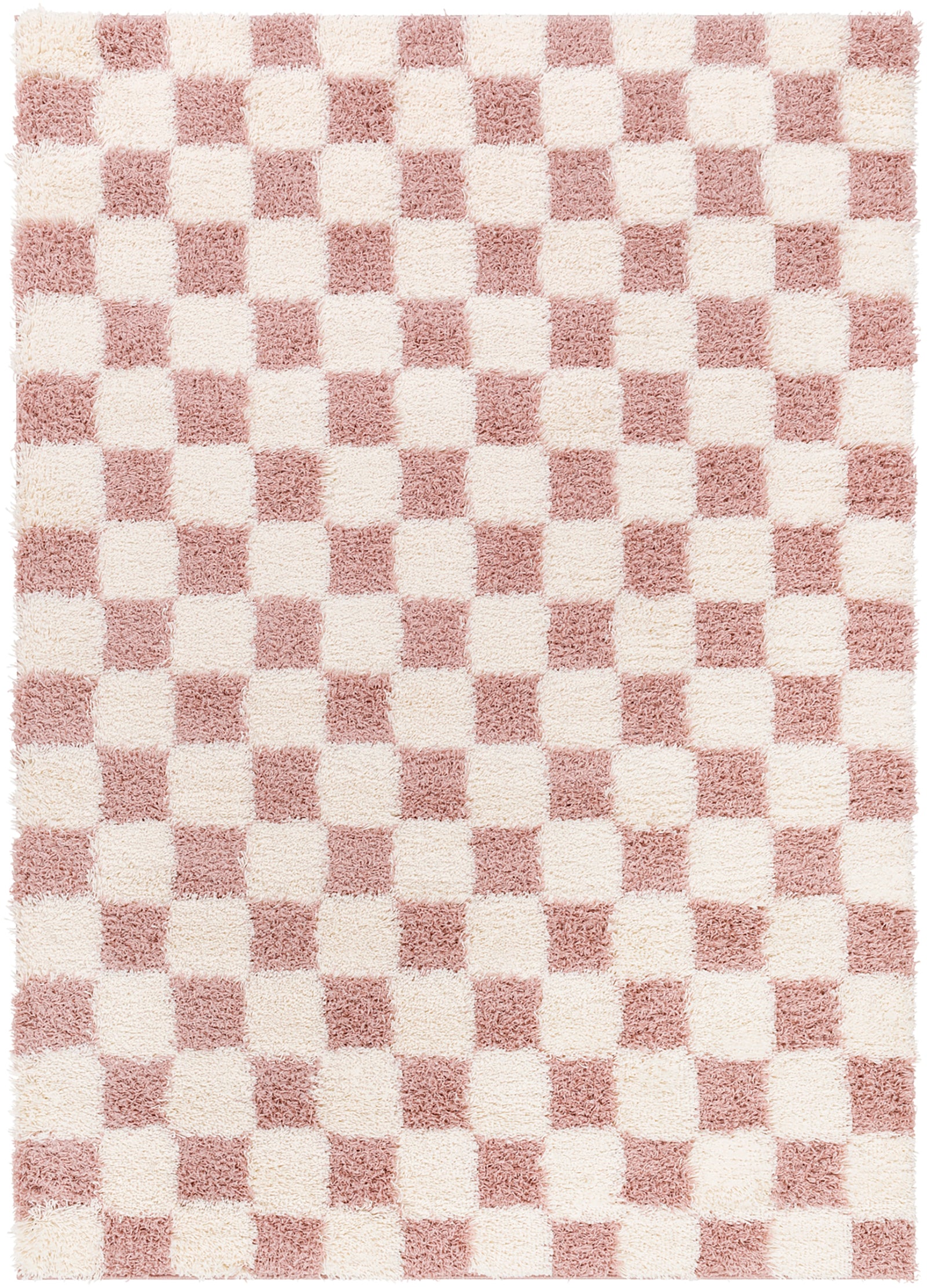 Shaggy Modern Plush Pile Dusty Pink Checkered Rug