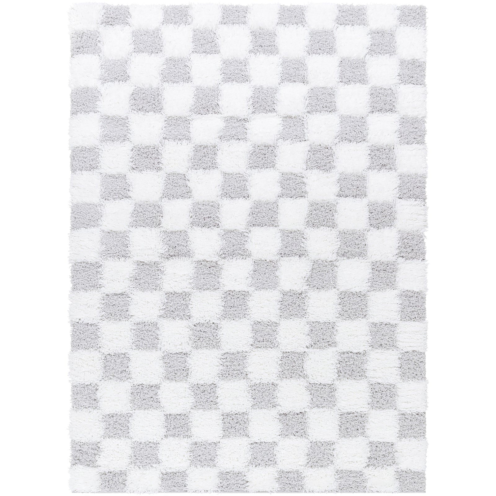 WILLA Shaggy Modern Plush Pile Light Grey Checkered Runner Rug