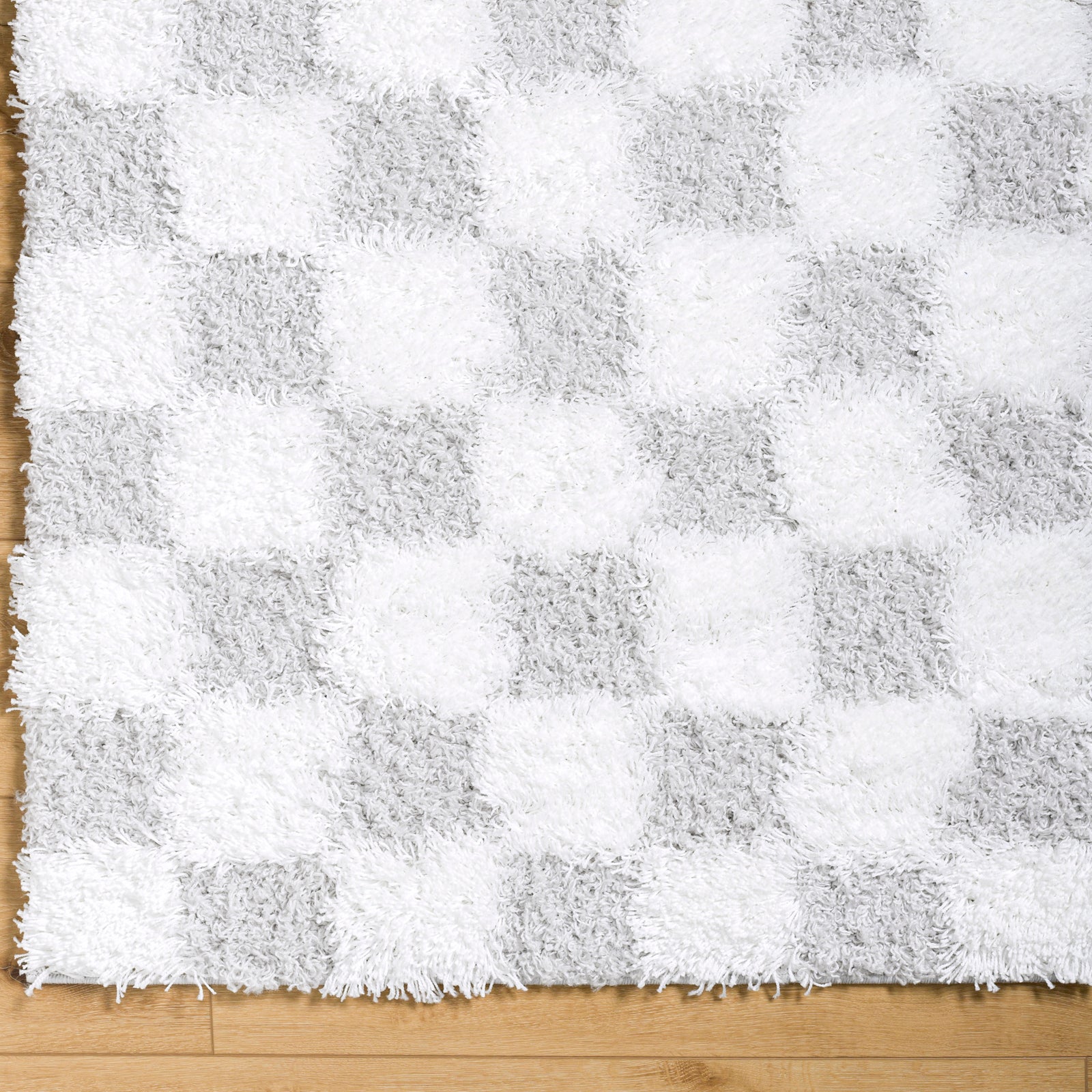WILLA Shaggy Modern Plush Pile Light Grey Checkered Runner Rug