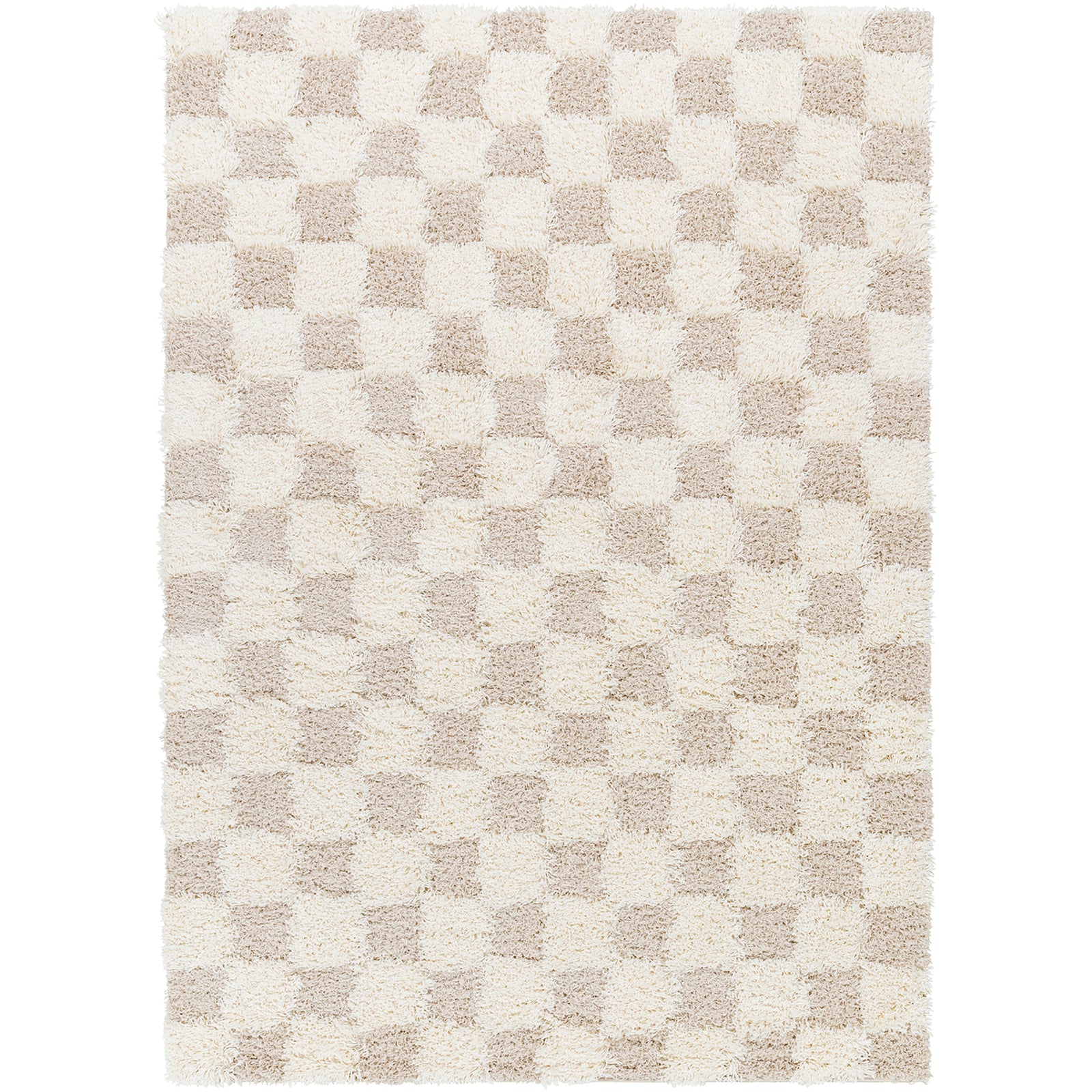 WILLA Shaggy Modern Plush Pile Light Beige Checkered Runner Rug