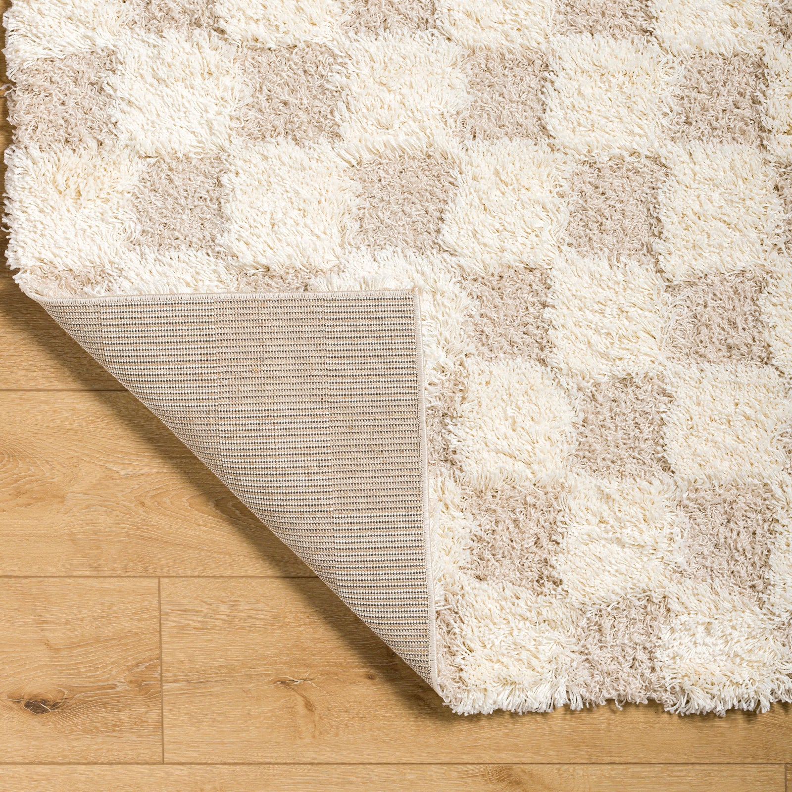 WILLA Shaggy Modern Plush Pile Light Beige Checkered Runner Rug