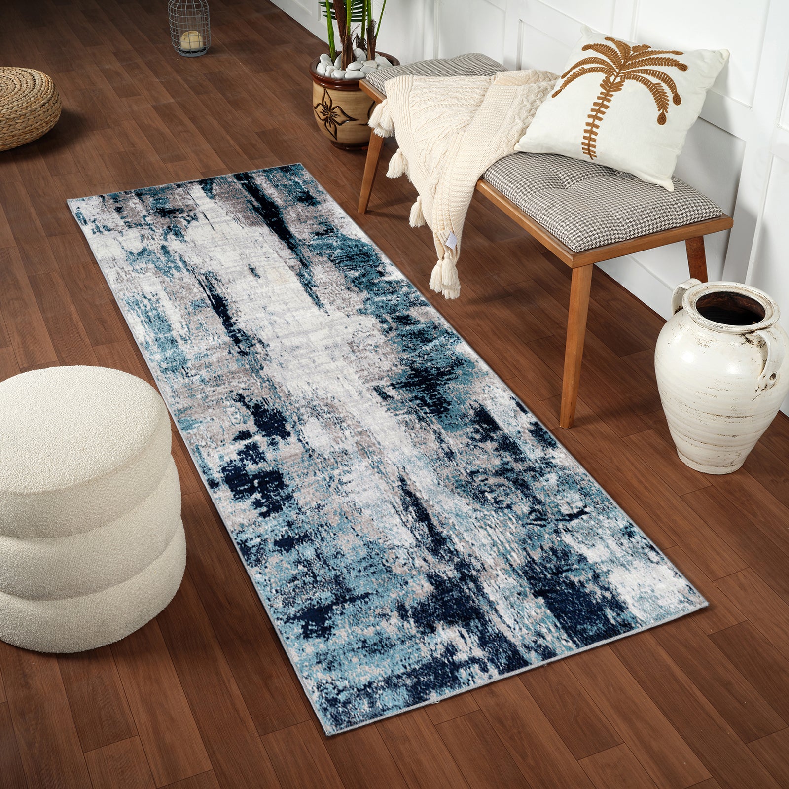 FIONA ROBERT Abstract Modern Marble Silver Grey Area Rug