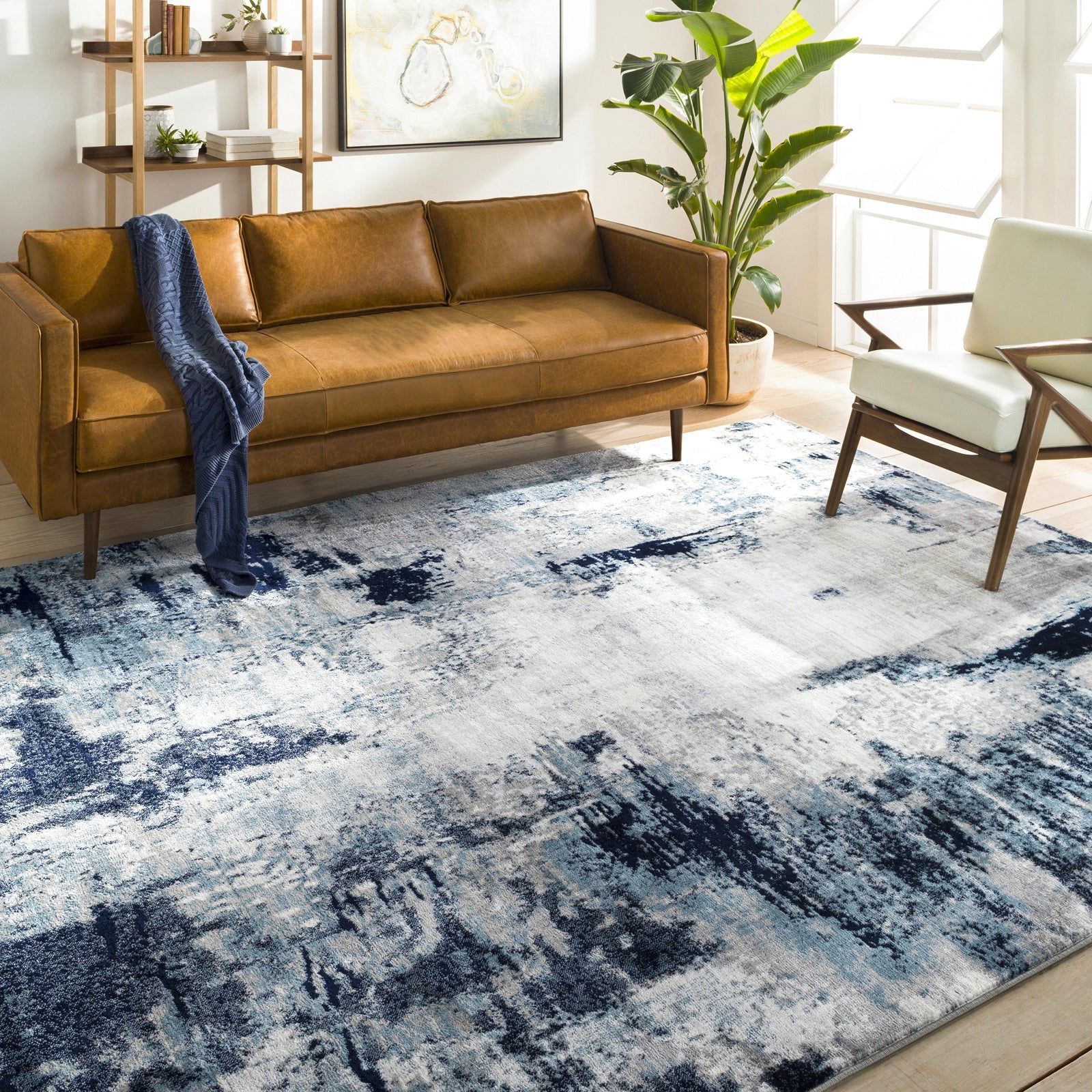 GIULIA Abstract Modern Marble Aqua/Navy Area Rug
