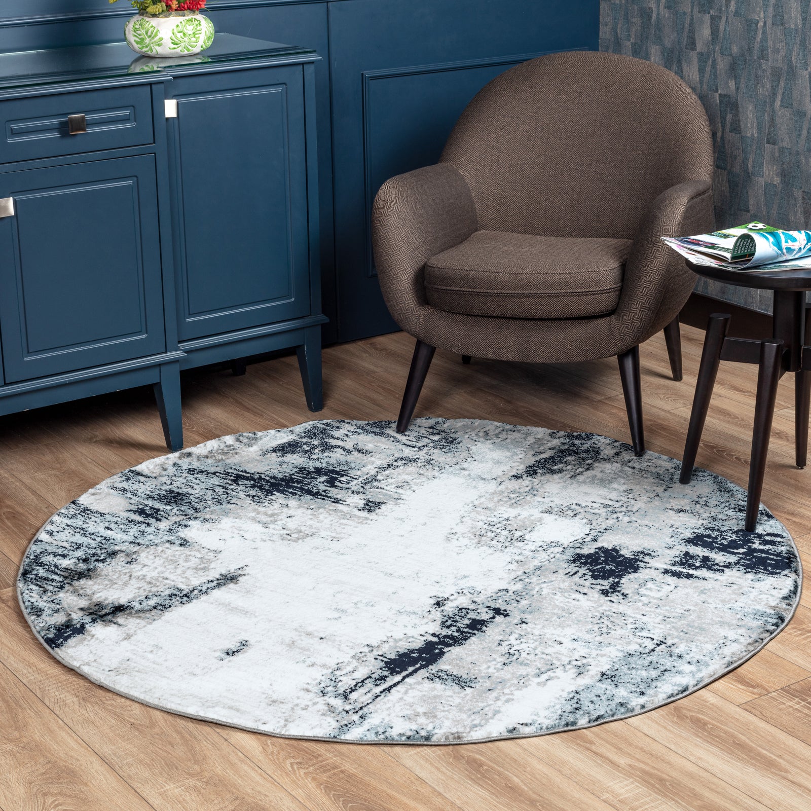 GIULIA Abstract Modern Marble Aqua/Navy Area Rug