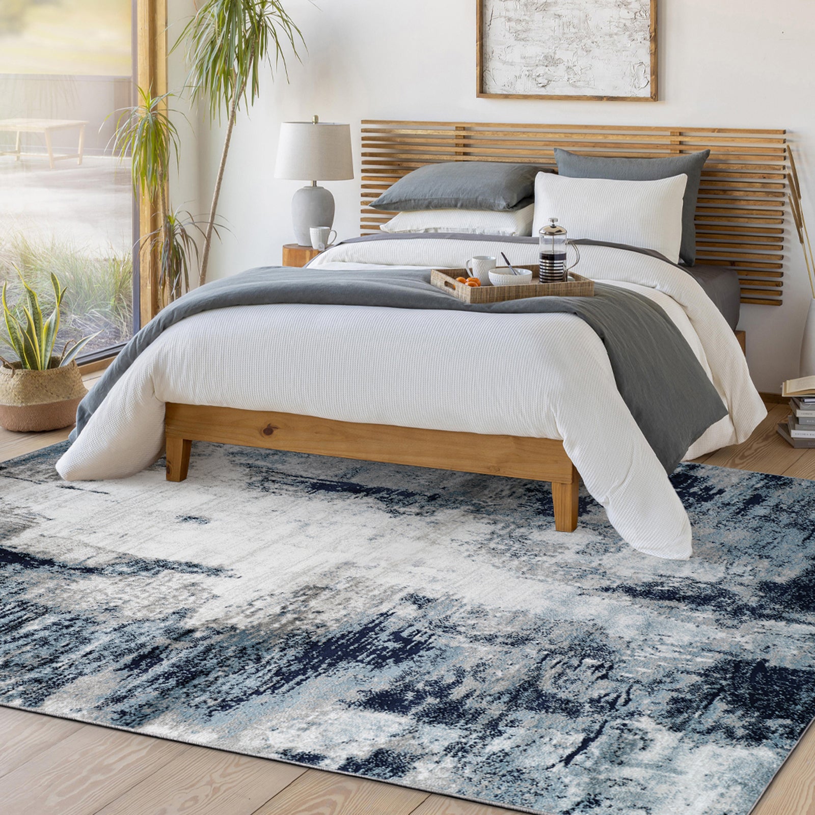 GIULIA Abstract Modern Marble Aqua/Navy Area Rug