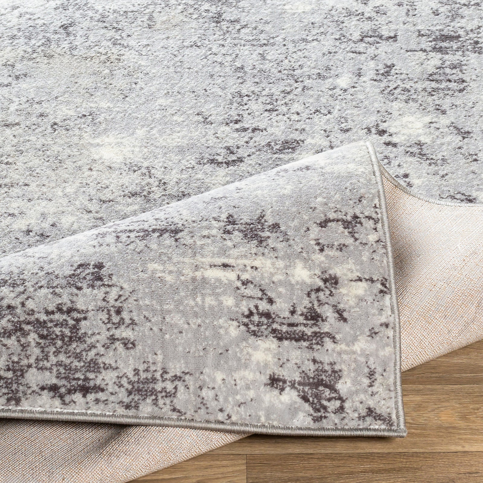 FIONA ROBERT Abstract Modern Marble Silver Grey Area Rug